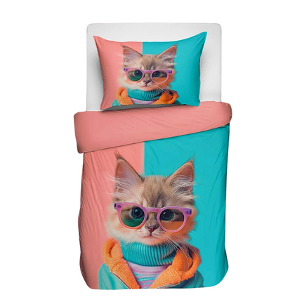 Fresh and Co  Kids Dekbedovertrek Katoen - Animal Couture  - Kitten