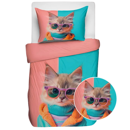 Fresh and Co  Kids Dekbedovertrek Katoen - Animal Couture  - Kitten