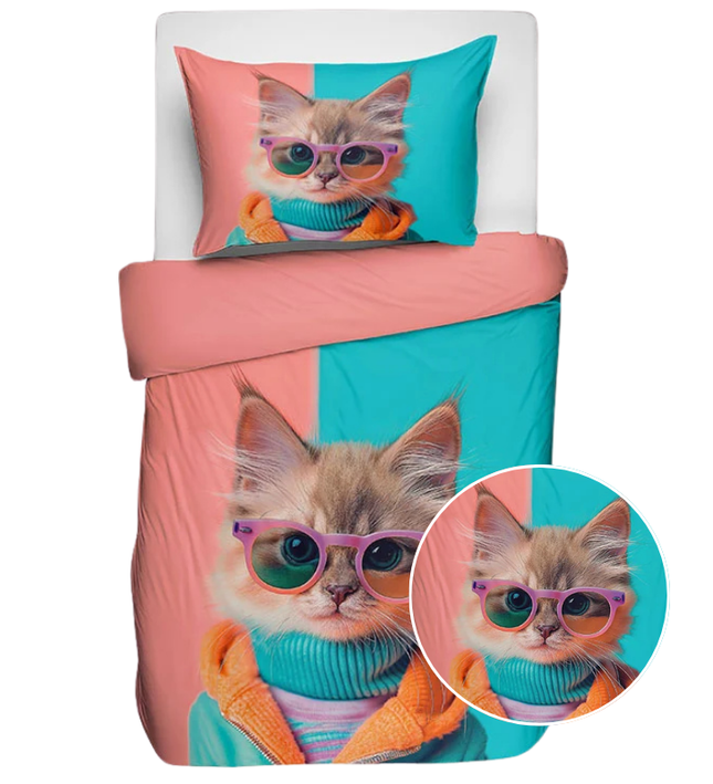 Fresh and Co  Kids Dekbedovertrek Katoen - Animal Couture  - Kitten