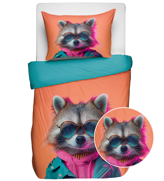 Fresh and Co  Kids Dekbedovertrek Katoen - Animal Couture  - Racoon