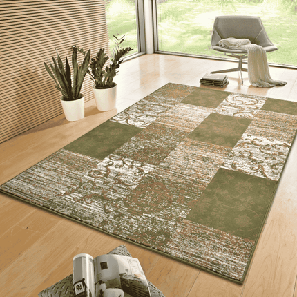 Home Collectie Vloerkleed Bloques - Groen/Crème