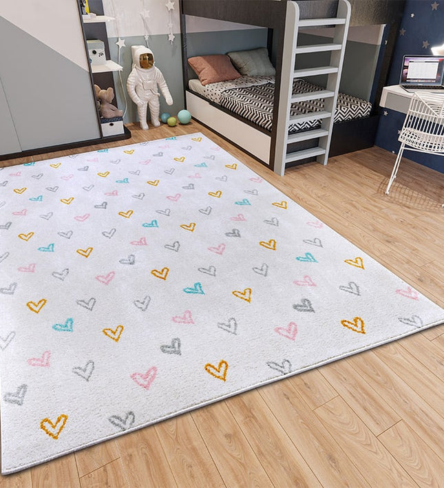 Home Collectie Vloerkleed Kids Coloured Hearts - Crème / Multi