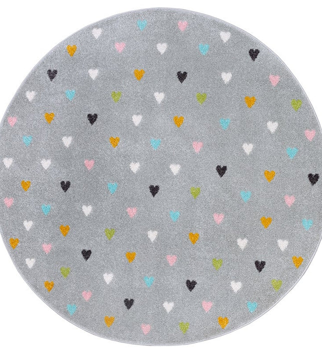 Home Collectie Vloerkleed Kids Little Hearts Rond - Grijs