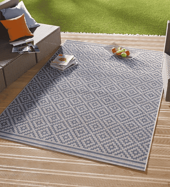 NORTHRUGS Buitenkleed Raute - Blauw/Creme