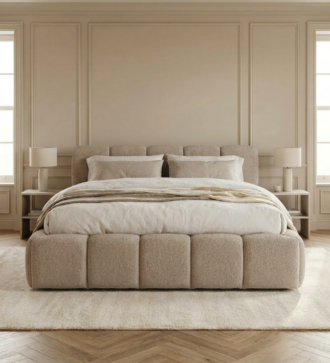 Palermo Essential in taupe, gesegmenteerd hoofdbord in visgraat slaapkamer