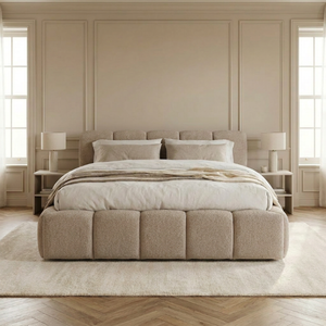 Palermo Essential in taupe, gesegmenteerd hoofdbord in visgraat slaapkamer