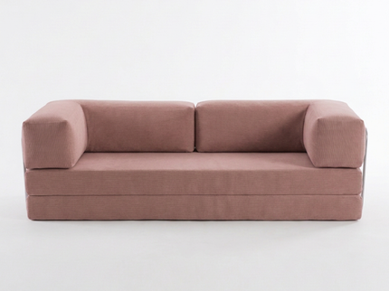 Slaapbank Fluffy in oud roze, recht vooraanzicht als bank