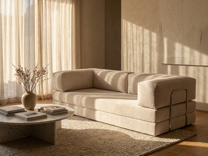 Slaapbank Fluffy als sfeerbeeld in een warm ingerichte woonkamer
