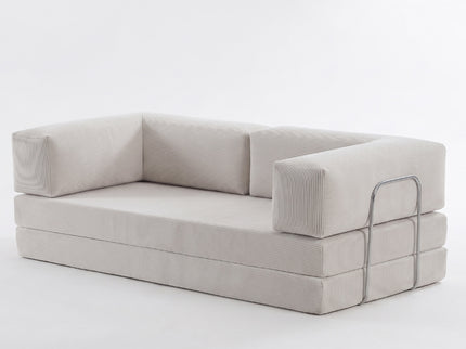 Slaapbank Fluffy in sofa-opstelling, hoekaanzicht met corduroy bekleding