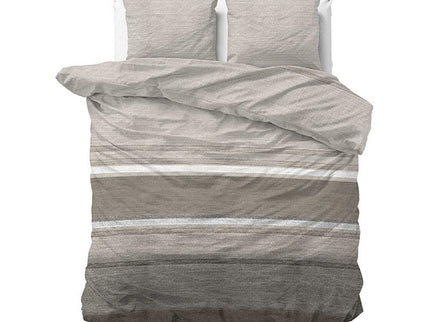 Sleeptime Elegance Dekbedovertrek Katoen-Flanel - Stone Stripe - Taupe - 200 x 200/220 cm