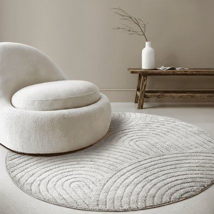 Rond Japandi Vloerkleed - Lichtgrijs
