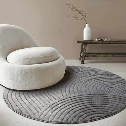 Rond Japandi Vloerkleed - Antraciet